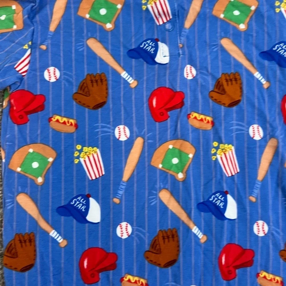 Little sleepies Blue Baseball Print Baby Romper 3T